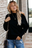 Black Ribbed Zip Knit Top