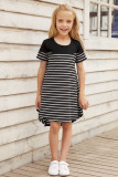 Black Colorblock Patchwork Striped Girls’ Dress