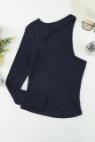 Cut-out One Shoulder Slim-fit Ribbed Top