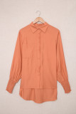Orange Billowy Sleeves Pocketed Shirt