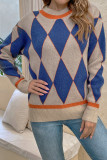 Color Block Diamond Plaid Knit Pullover Sweaters