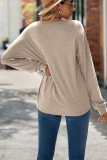 V Neck Crochet Plain Long Sleeve Top