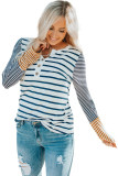 Long Sleeve Stripe Button Henley Top