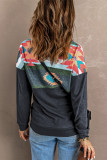 Aztec Print Atop Charcoal Pullover Sweatshirt
