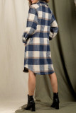 Button Up Pockets Plaid Long Coat