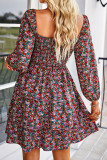 Smocked Tiered Long Sleeves Floral Dress