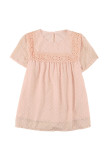Apricot Swiss Dot Print Hollow Out Girl's T-shirt