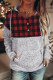 Red Plaid Splicing Pocketed Gray Hoodie