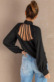 Black Strappy Hollow-out Necktie Shirt