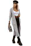 Gray Cable Knit Open Front Long Cardigan