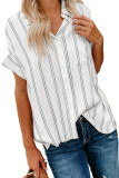 Gray Striped Short Sleeve Buttoned Pocket Shirt