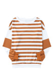 Brown Stripe Drop Shoulder Striped Pullover Sweatshirt