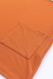Orange Pocketed Color Block Patchwork Long Sleeve Top