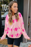 Pink Tie-dyed Print Long Sleeve Sweatshirt