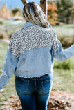 Sky Blue Plus Size Leopard Ripped Cropped Denim Jacket
