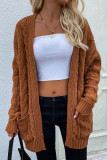 Plain Cable Knit Pocketed Open Front Sweater Cardigans