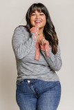 Gray Plus Size Contrast Detail Henley Top