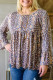 Purple Floral Print Round Neck Plus Size Babydoll Blouse