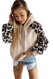 Apricot Leopard Bishop Sleeve Hooded Sweatshirt