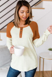 Colorblock Ribbed Buttons Long Sleeve Top