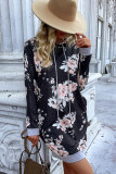 Black Floral Print Hooded Dress