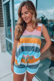 Multicolor Colorblock Tank and Drawstring Shorts Set