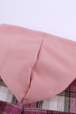 Pink Plaid Patchwork Long Sleeve Hoodies