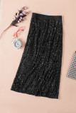 Black Sequin High Waist Bodycon Mid Skirt