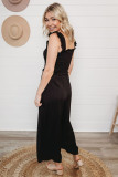 Smocked Pocketed Ruffled Sleeveless Wide Leg Jumpsuit