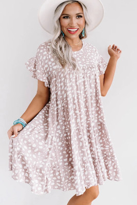 Pink Leopard Ruffled Sleeve Shift Mini Dress