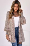 Apricot Animal Print Shirred Cuff Lantern Sleeve Cardigan