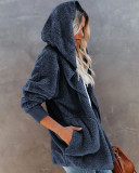 Hooded Plush Wool Coat With Pockets