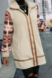Aztec Sleeves Open Zipper Long Length Fleece Coat