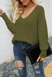 V Neck Long Sleeve Cable Knit Sweater