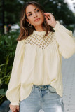 Apricot Crochet Lace Textured Balloon Sleeve Blouse