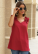 Red Solid V Neck Ruffled Shoulder Tank Top
