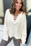 Beige Criss Cross Front Tie V Neck Top