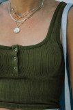 Green Ribbed Knit Henley Crop Tank