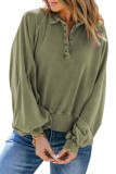 Green Washed Snap Buttons Lantern Sleeve Pullover Sweatshirt