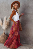Tiered Paisley Print Pocketed Maxi Skirt