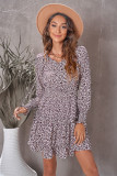 Leopard V Neck Long Sleeve Tie Waist Mini Dress