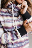 Tribal Pattern Pocket High Neck Pullover Hoodie