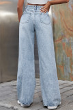 Plain Ripped High Waist Straight Jeans
