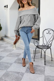 Cable Knit Off Shoulder Lantern Sleeve Sweater