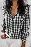 Black Plaid Print Ruffled Buttoned Shirt