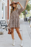 Brown V Neck Daisy Print Empire Waist Mini Dress