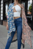 Multicolor Shawl Neckline Floral Print Kimono with Slits
