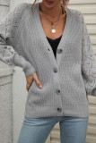 Hollow Out Sleeve Open Front Button Knit Cardigan