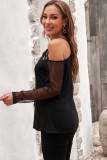 Polka Dot Cold Shoulder Long Sleeves Top