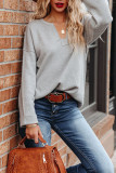 Cut V Neck Roll Up Cuff Knit Sweaterrs
